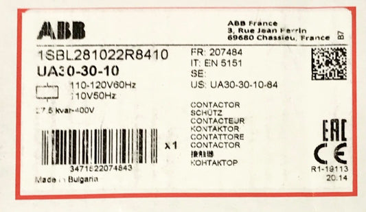 ABB UA30 30 10 110 120 V 3 Pole Contactor 1SBL281022R8410 UA30-30-10-84