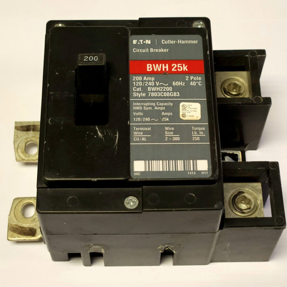 EATON CUTLER HAMMER BWH2200 2 Pole 200 AMP Type BWH 25K Main Circuit Breaker