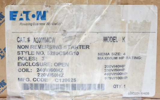EATON CUTLER HAMMER A200M4CW Size 4 A200 Model K Starter 220 240 VAC