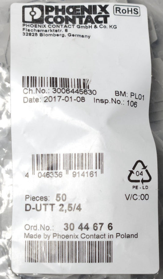BAG OF 50 PHOENIX CONTACT D-UTT 2.5/4 Terminal Block End CAP Cover Plate GREY 30