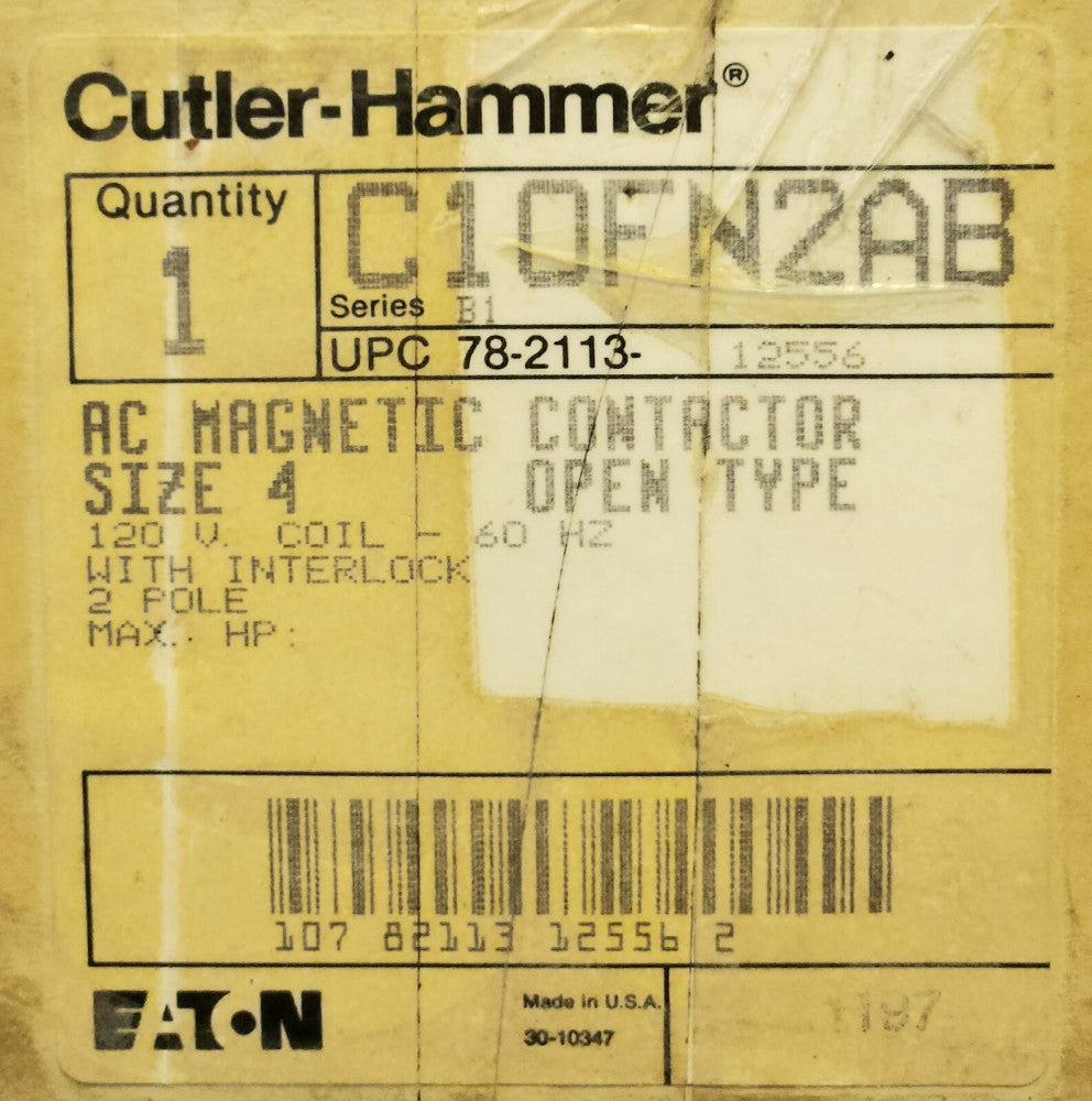 EATON CUTLER HAMMER C10FN2AB 2 Pole 120 VAC Size 4 C10FN2 Citation Series