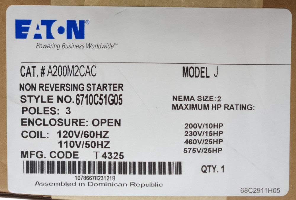 EATON CUTLER HAMMER A200M2CAC 120 VAC Size 2 A200 Starter