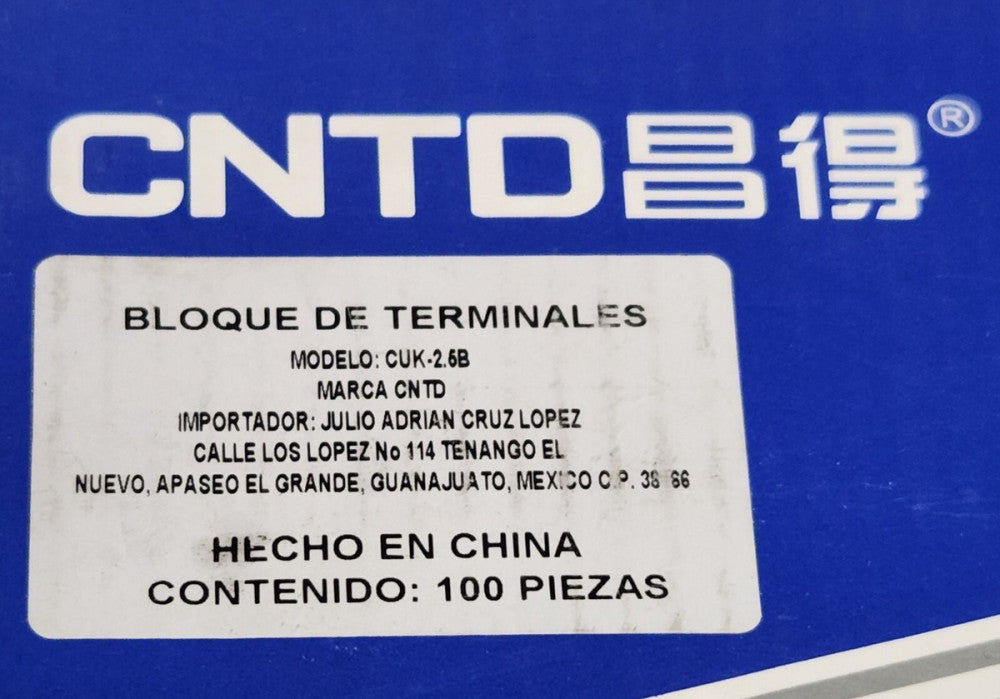 BOX OF 100 CNTD Model CUK 2.5B Grey Terminal Block 2.5mm 800 VAC 32 AMP