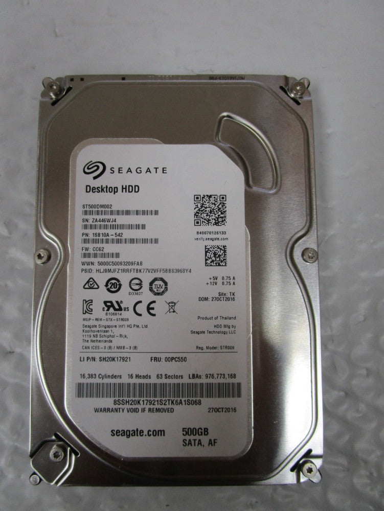 SEAGATE 500GB DESKTOP HHD ST500DM002 P/N 1SB10A-542 F/W CC62