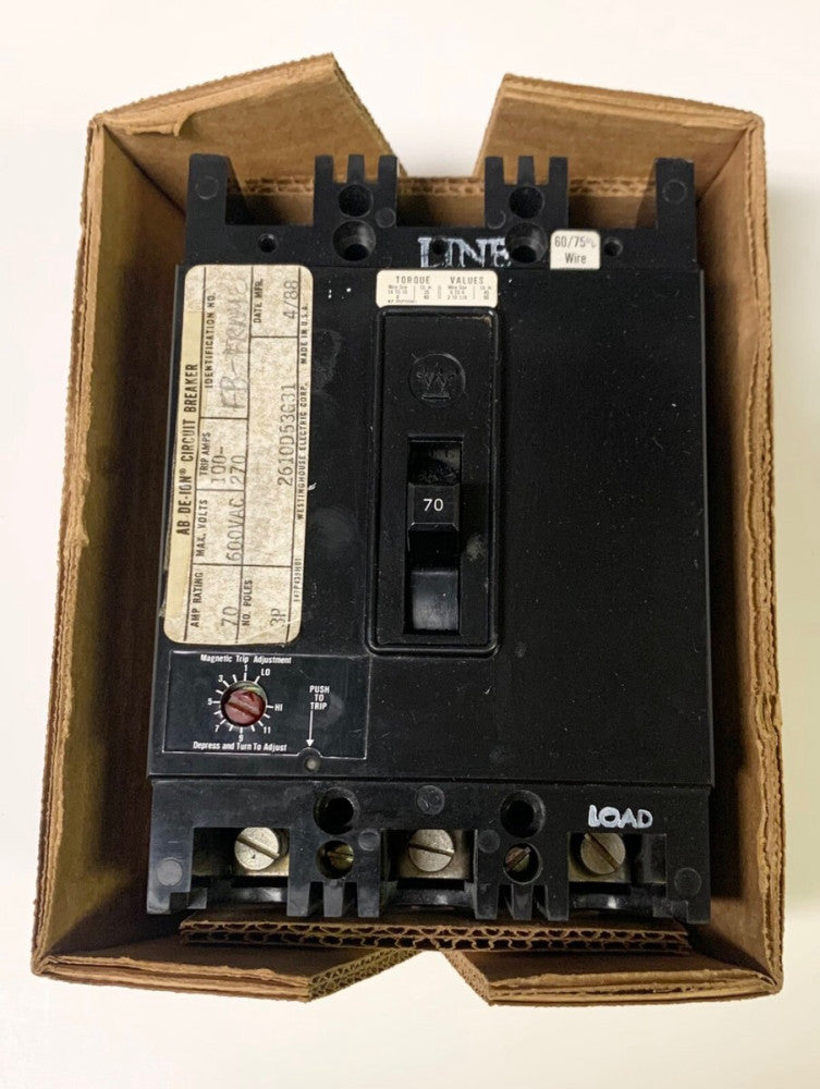 WESTINGHOUSE FB 70 AMP Magnetic Adjust MCP Motor Circuit Protector 2610D53G31 