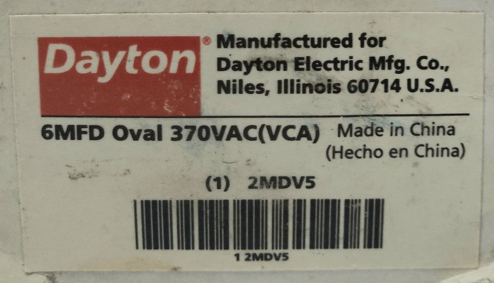 DAYTON 2MDV5 6MFD Oval Capacitor 370 VAC VCA