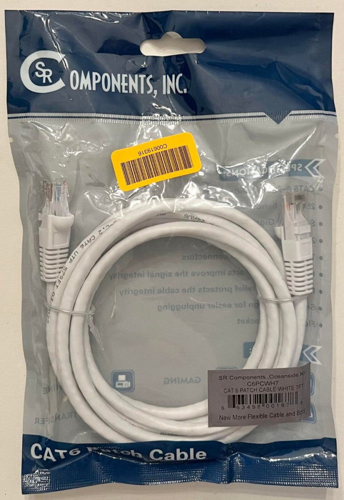 SR COMPONENTS CAT 6 C6PCWH7 Patch Cable White 7Ft