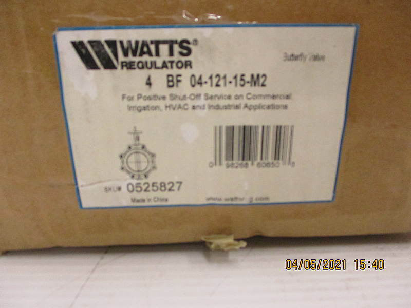 New, Watts Regulator - 4 BF 04-121-15-M2 - 4" Butterfly Valve w/ Handle - 416SS 