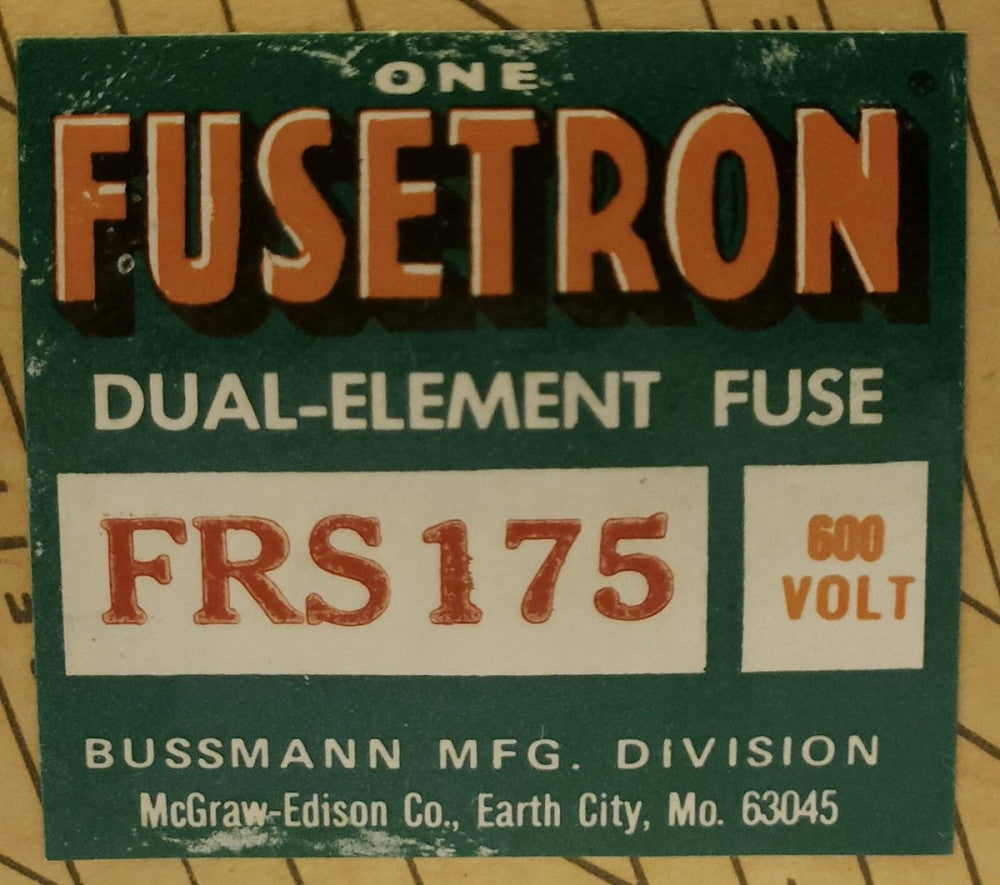 FUSETRON FRS175 600 VAC 175 AMP FRS 175 Fuse Dual Element