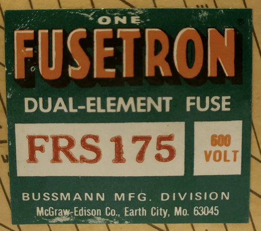 FUSETRON FRS175 600 VAC 175 AMP FRS 175 Fuse Dual Element