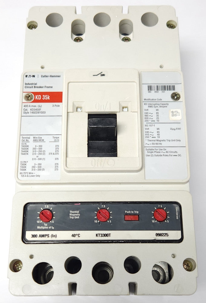 EATON CUTLER HAMMER KD3300 3 Pole 300 AMP Type KD Circuit Breaker KD3400F with