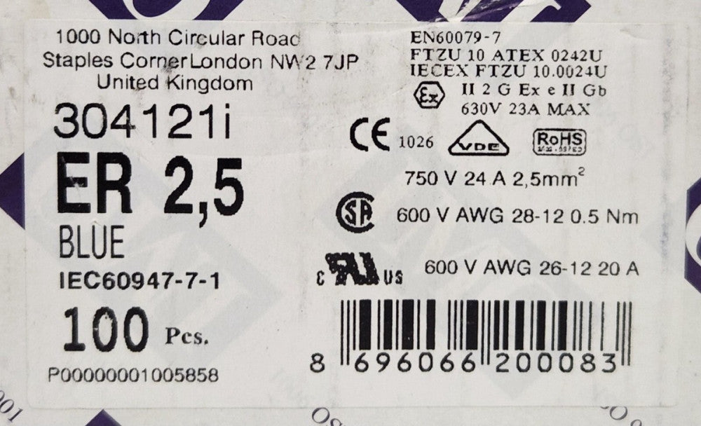 BOX OF 75 IMO ER 2.5 BLUE 304121I Terminal Block 600 VAC 20 AMP