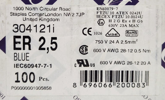 BOX OF 75 IMO ER 2.5 BLUE 304121I Terminal Block 600 VAC 20 AMP