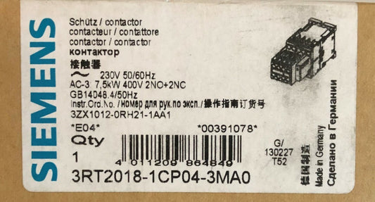 SIEMENS 3RT2018 1CP04 3MA0 SIRIUS 230V S00 16 Amp Contactor 