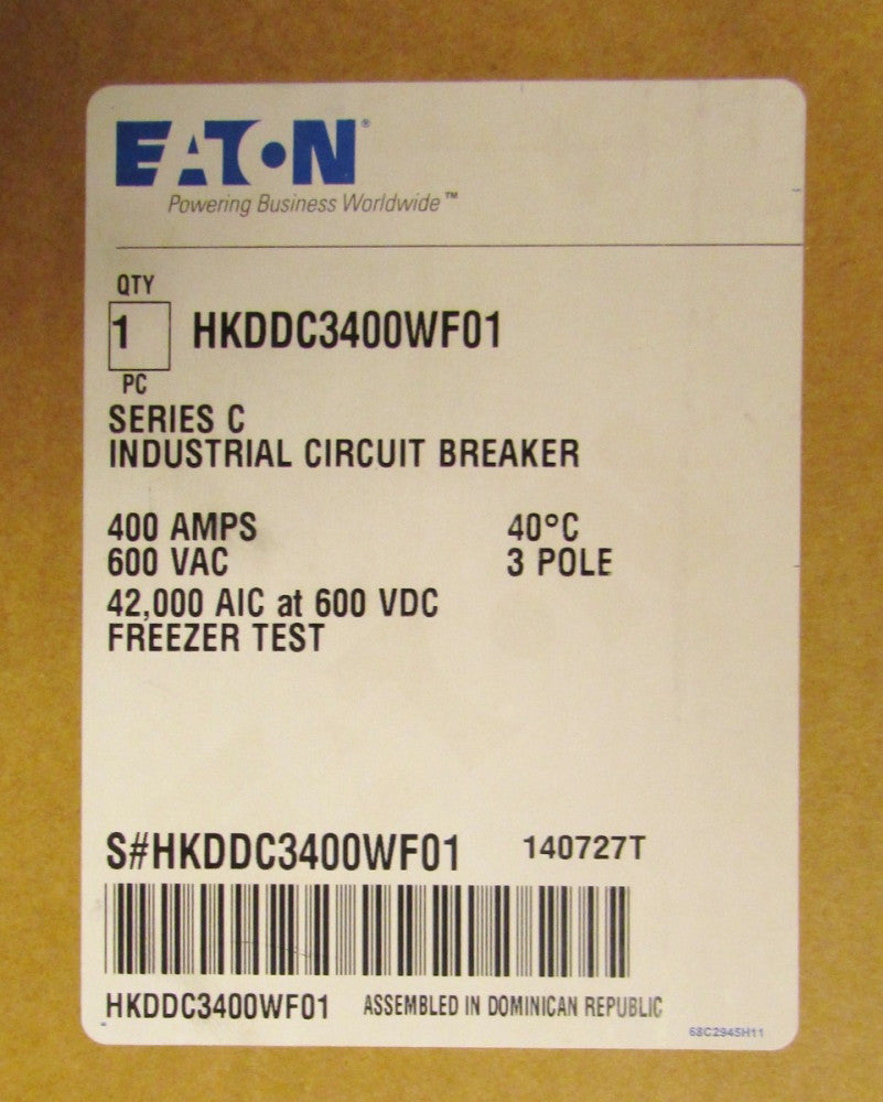 EATON CUTLER HAMMER HKDDC3400WF01 400 Amp HKD-DC Circuit Breaker HKDDC3400