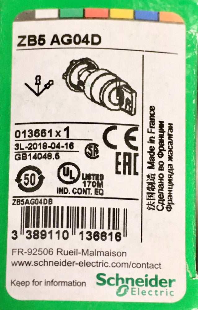 SCHNEIDER ELECTRIC ZB5 AG04D 3 Position Maintained Keyed Selector Switch