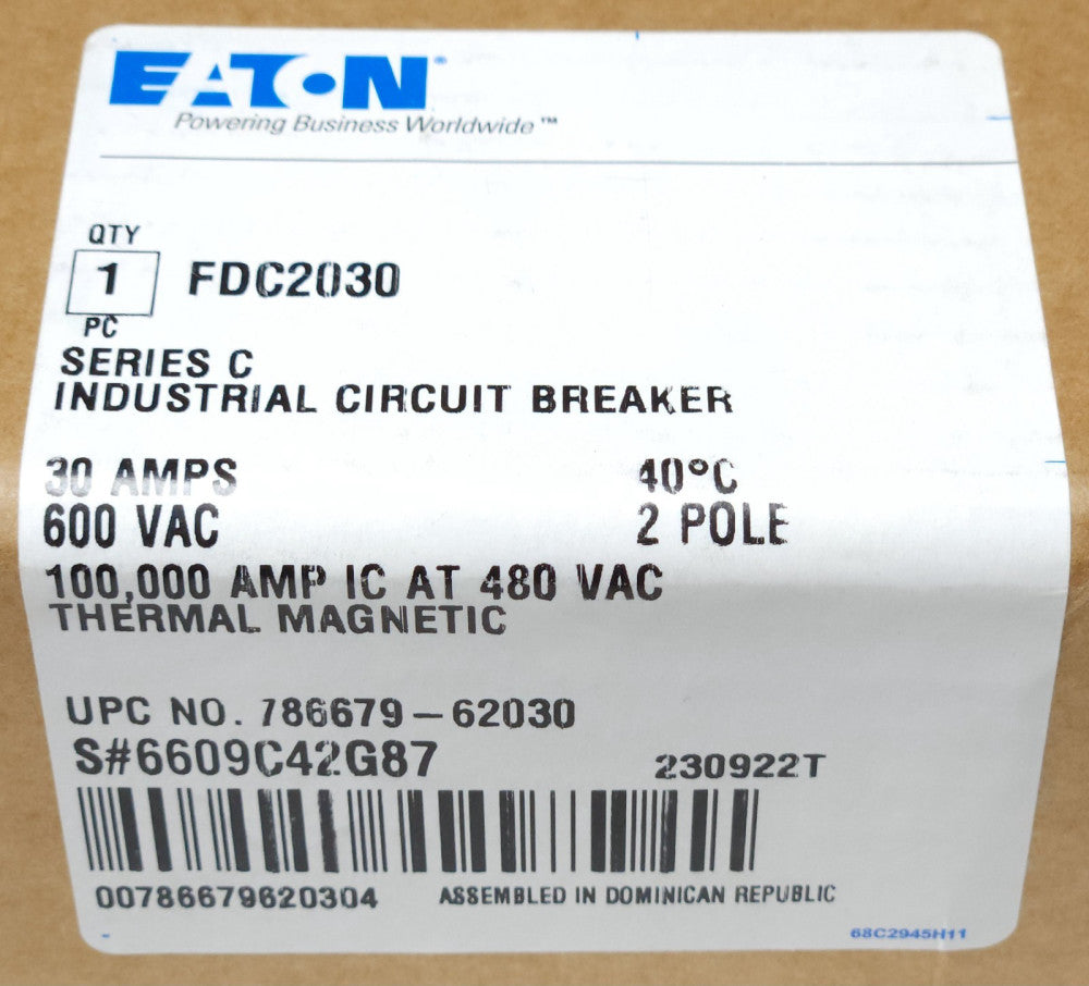 EATON CUTLER HAMMER FDC2030 2 Pole 30 AMP Type FDC LOOK Circuit Breaker