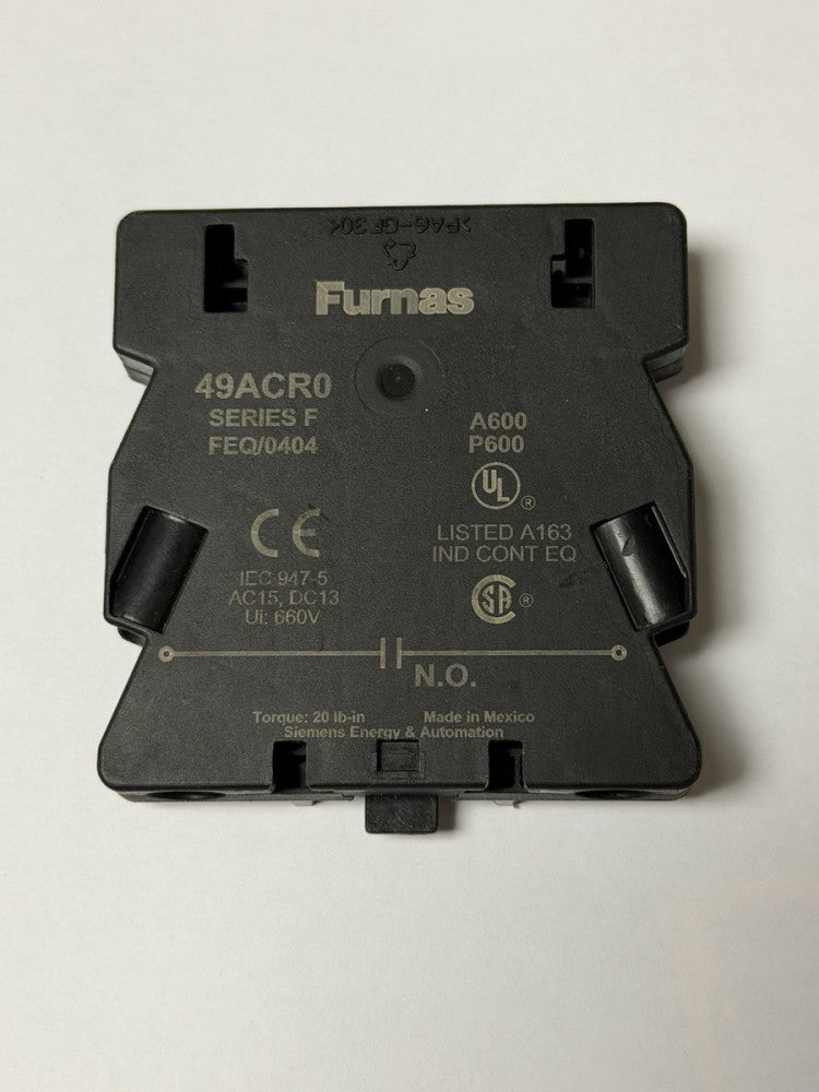 SIEMENS FURNAS 49ACR0 Auxiliary 1 NO FOR 25-60 A600 10 AMP 600 VAC