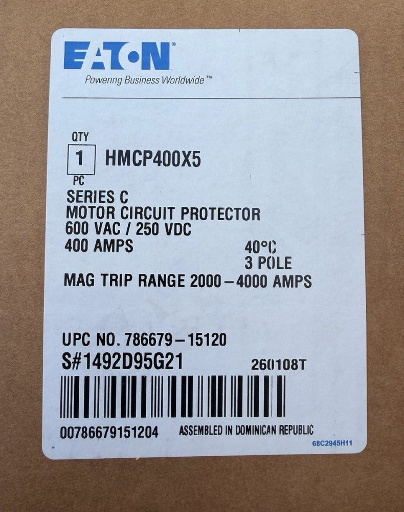 EATON HMCP400X5 400 AMP Type HMCP Motor Circuit Protector DOUBLE BARRELL Line