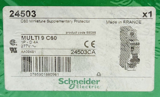SEALED SCHNEIDER ELECTRIC 24503 Multi 9 C60 D4A Single Pole 4 AMP Miniature