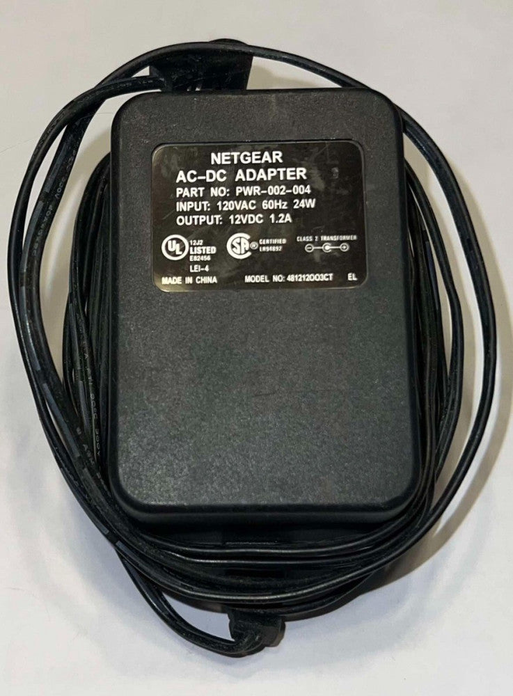 NETGEAR PWR 002 004 AC DC Power Adapter 120VAC 24W 12VDC 1.2A 481212OO3CT