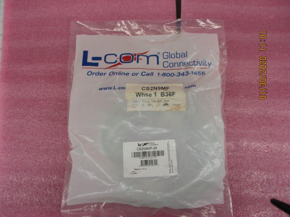 L-COM - CS2N9MF-25 - Cable, Premium Molded, Straight, DB9 Male/Female, 25 Ft  