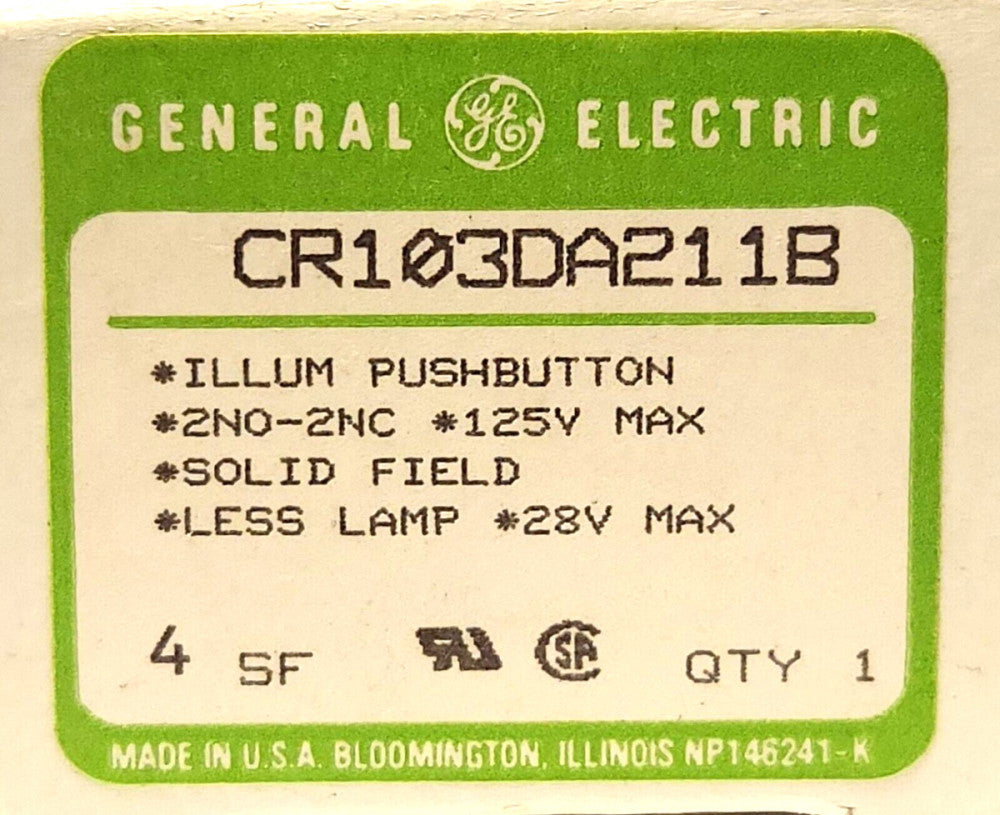 GENERAL ELECTRIC CR103DA211B 125 Volt Illuminated Pushbutton White Clear 2 NO