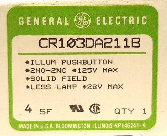 GENERAL ELECTRIC CR103DA211B 125 Volt Illuminated Pushbutton White Clear 2 NO