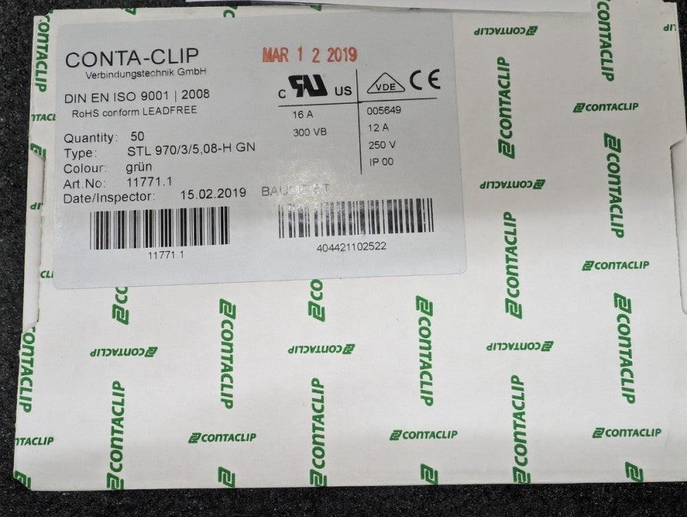 New, Conta-Clip, 11771.1, TERM BLOCK HDR 6POS 5.08MM - Lot of 50pcs