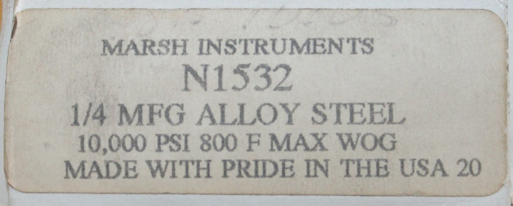 MARSH INSTRUMENTS N1532 67550012 10,000 PSI 800F Wog Max 1/4" Inlet Needle Valve
