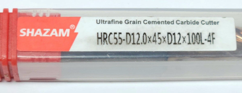 SHAZAM HRC55 D12.0 X45XD12X100L-4 4 Flute Ultra Fine Grain Cemented Carbide Cutt