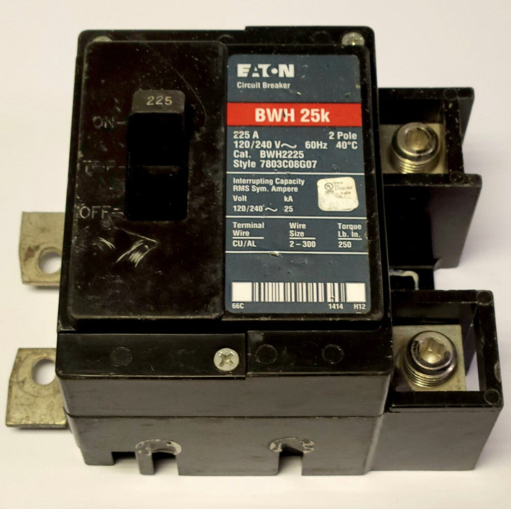 EATON CUTLER HAMMER BWH2225 2 Pole 225 AMP Type BWH 25K Circuit Breaker
