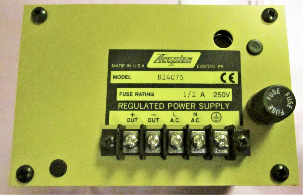 ACOPIAN Model B24G75 250v Resulated Power Supply 1/2 AMP Fuse