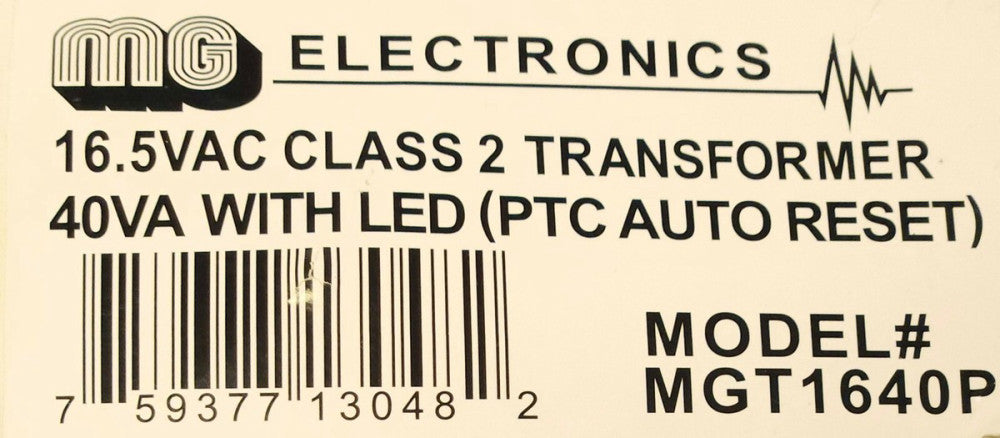 MG ELECTRONICS MODEL MGT1640P Transformer Power Supply Primary 120 VAC Secondary