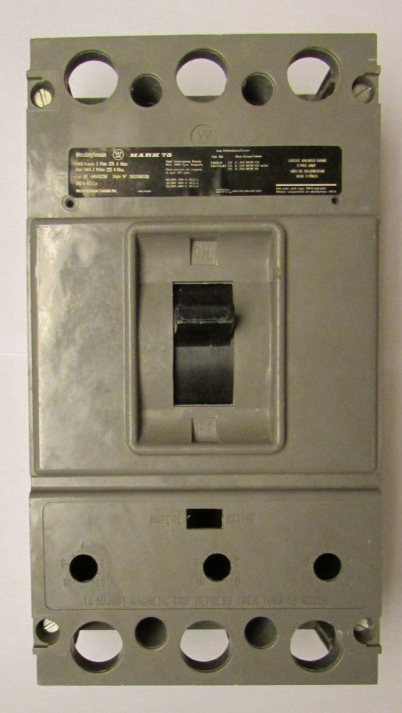 WESTINGHOUSE Type HKA Mark 75 Circuit Breaker Frame 3 Pole 225 Amp HKA3225F