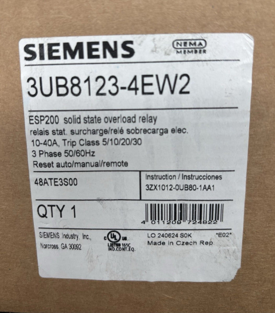 SIEMENS 48ATE3S00 ESP200 Overload Relay 10-40 AMP 3UB8123 4EW2