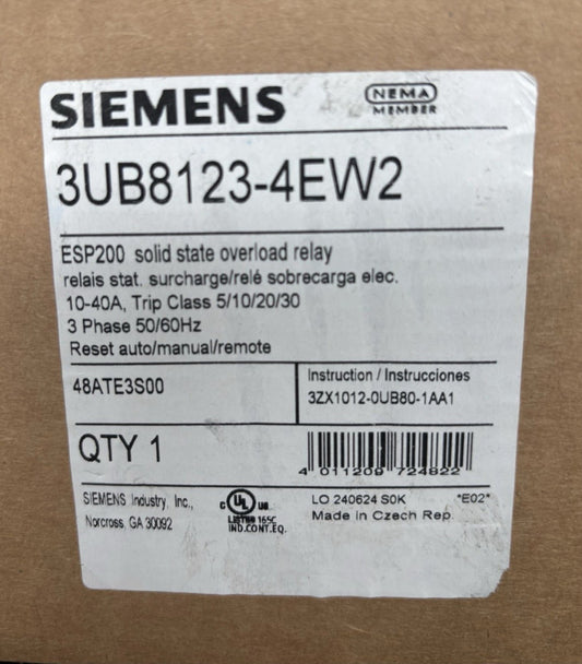 SIEMENS 48ATE3S00 ESP200 Overload Relay 10-40 AMP 3UB8123 4EW2