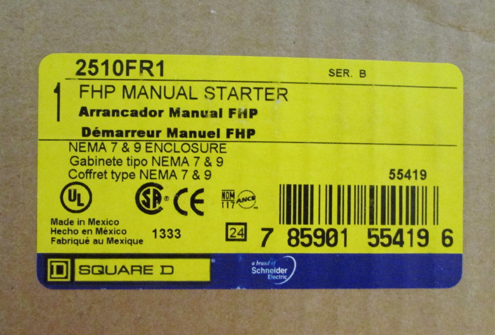 SQUARE D 2510FR1 FHP NEMA 7 & 9 Manual Starter 2510 FR1
