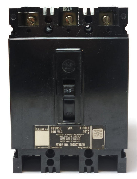 WESTINGHOUSE CUTLER HAMMER FB3050 3 Pole 50 AMP Type FB Circuit Breaker