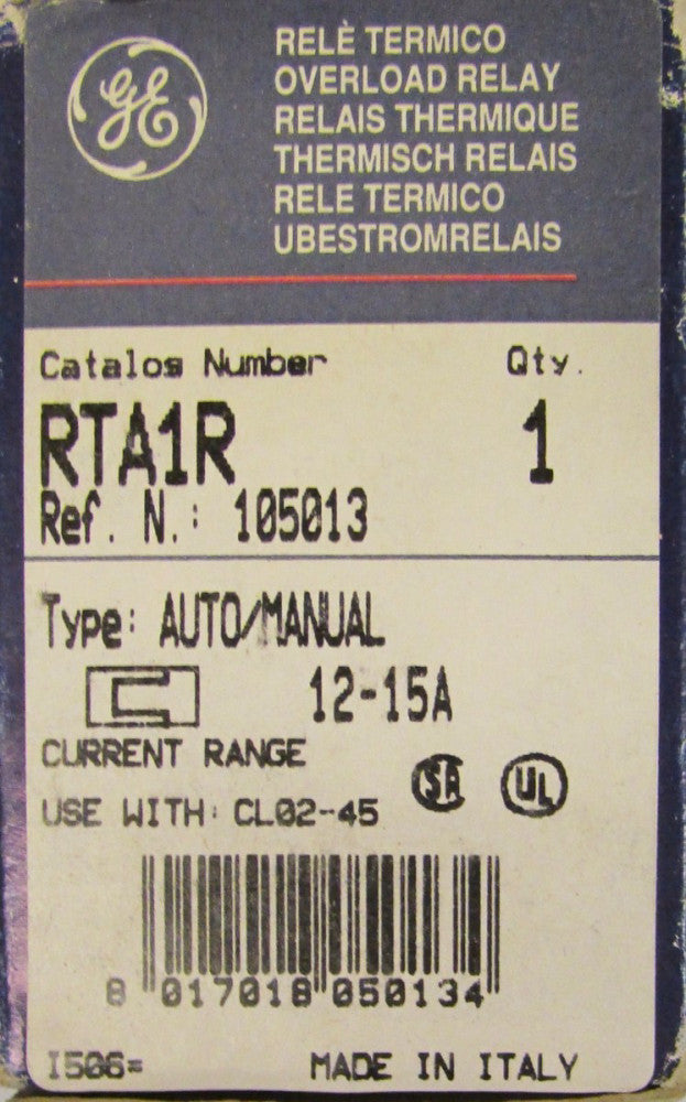 General Electric GE RTA1R Overload Relay RTA  12-15 Amp 105013