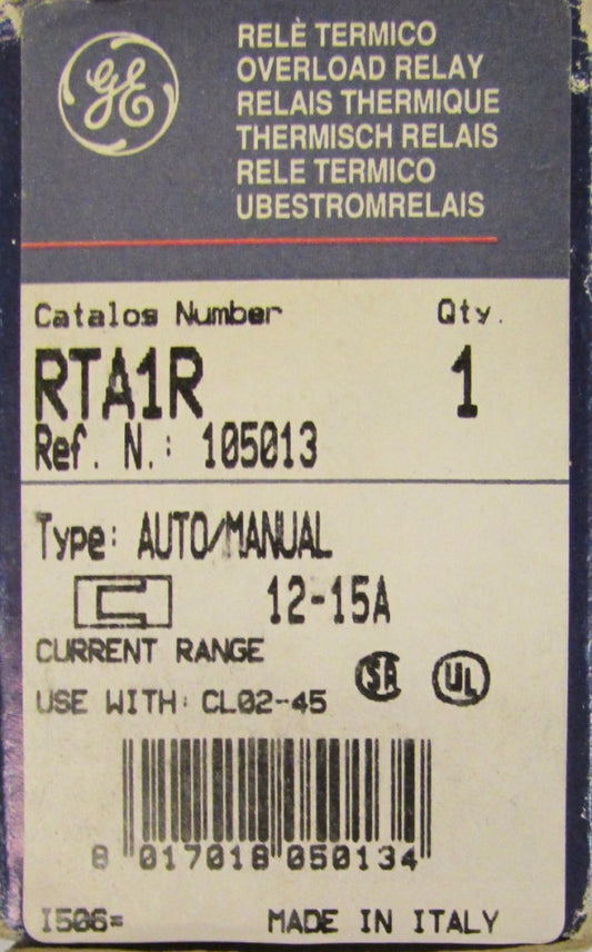 General Electric GE RTA1R Overload Relay RTA  12-15 Amp 105013