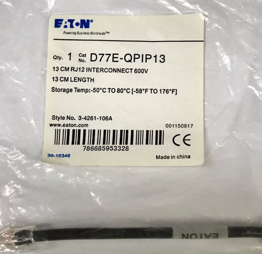 EATON D77E QPIP13 RJ12 Interconnect Cable 13 cm LENGTH 600 VAC 30VDC 3-4261-106A