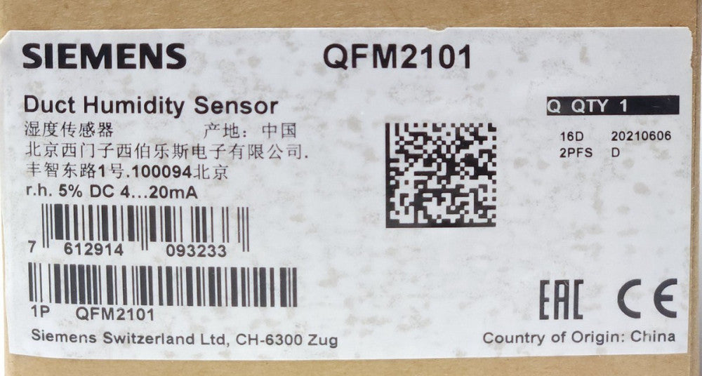 SIEMENS QFM2101 DUCT Humidity Sensor r.h. 5% DC 4-20 mA 100094