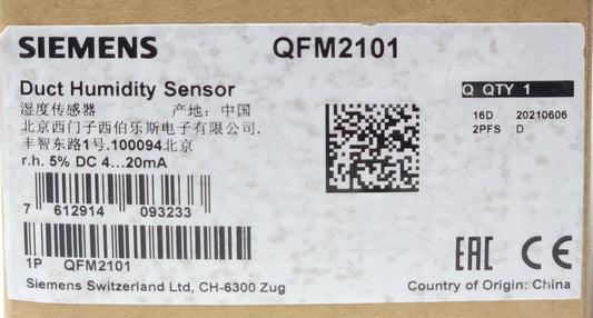 SIEMENS QFM2101 DUCT Humidity Sensor r.h. 5% DC 4-20 mA 100094