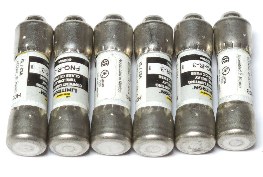 LOT OF 6 EATON BUSSMANN FNQ R 3 LIMITRON 3 AMP 600 VAC Fuse FNQ-R-3