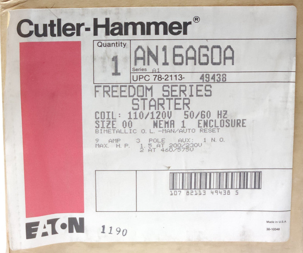 EATON CUTLER HAMMER AN16AG0A Size 00 AN16AN0 Starter 120 VAC Coil AN16AN0AC