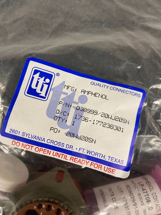 NEW, Amphenol, D38999/20WJ20SN, CONN RCPT FMALE 30POS CRIMP