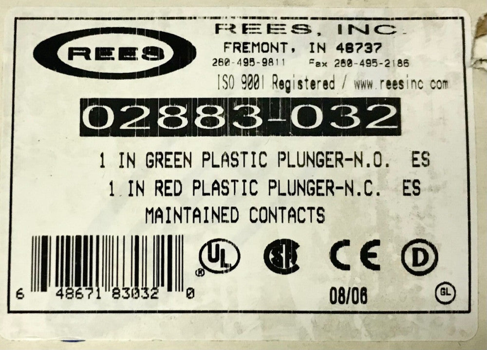 REES 02883 032 Green Push Button Red Push Button Maintained Plunger Type