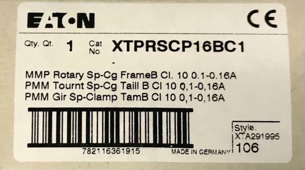 EATON XTPRSCP16BC1 Manual Motor Protector 0.1-0.16 AMP MMP Rotary Disconnect 