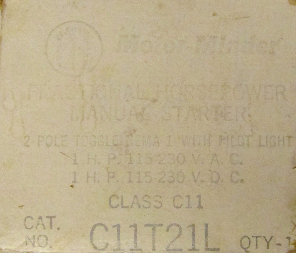 ITE Motor Minder Manual Starter 2 Pole 1 HP C11T21L